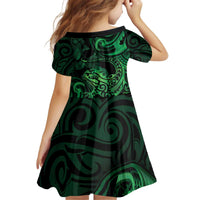 New Zealand Tuatara Family Matching Off Shoulder Short Dress and Hawaiian Shirt Aotearoa Maori Clematis Flowers - Green LT14 - Polynesian Pride