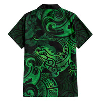 New Zealand Tuatara Family Matching Puletasi and Hawaiian Shirt Aotearoa Maori Clematis Flowers - Green LT14 - Polynesian Pride