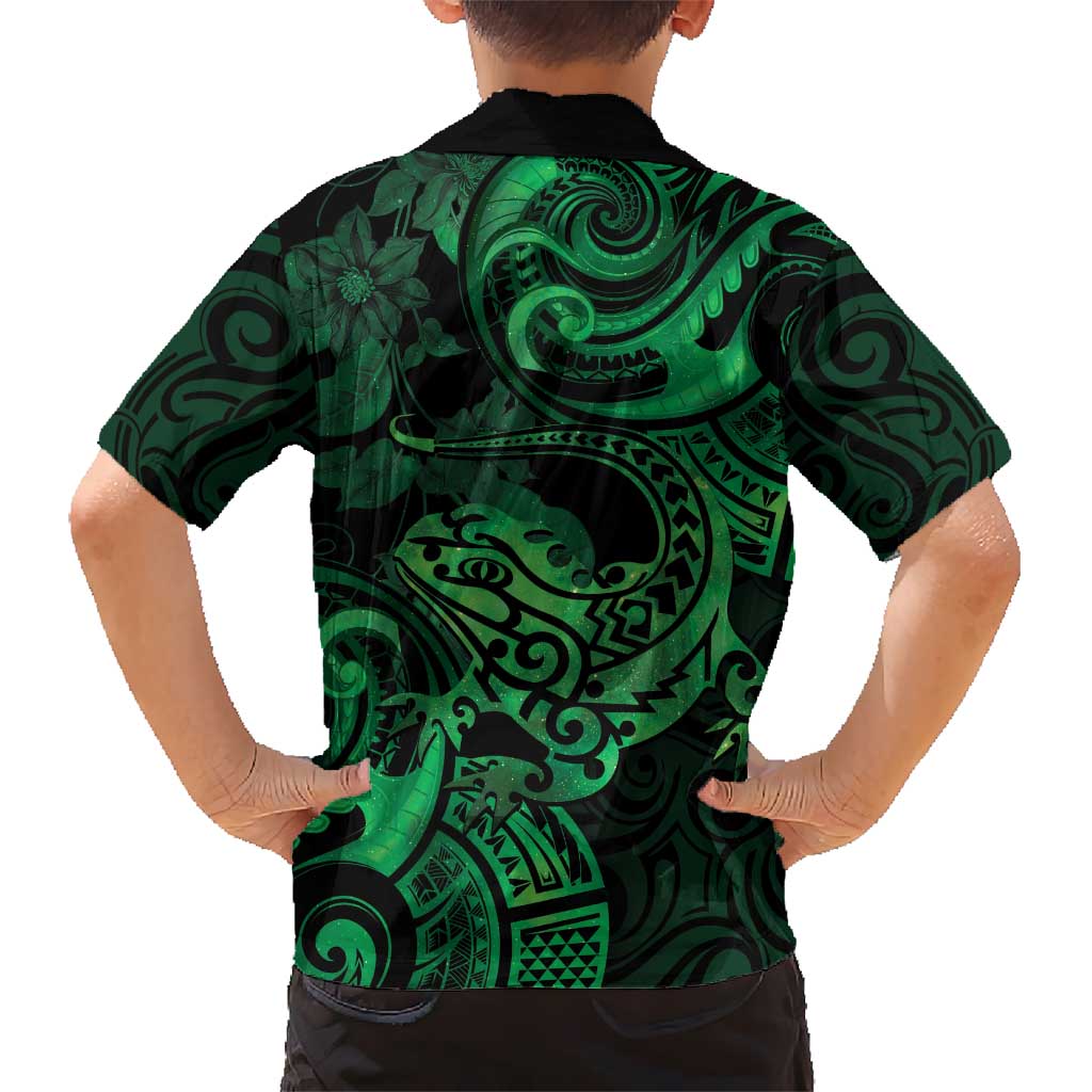 New Zealand Tuatara Hawaiian Shirt Aotearoa Maori Clematis Flowers - Green LT14 - Polynesian Pride