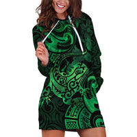 New Zealand Tuatara Hoodie Dress Aotearoa Maori Clematis Flowers - Green LT14 Green - Polynesian Pride