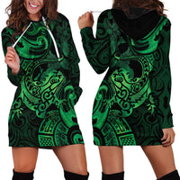 New Zealand Tuatara Hoodie Dress Aotearoa Maori Clematis Flowers - Green LT14 - Polynesian Pride