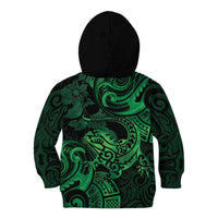 New Zealand Tuatara Kid Hoodie Aotearoa Maori Clematis Flowers - Green LT14 - Polynesian Pride