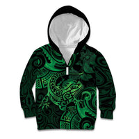 New Zealand Tuatara Kid Hoodie Aotearoa Maori Clematis Flowers - Green LT14 Zip Hoodie Green - Polynesian Pride