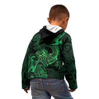 New Zealand Tuatara Kid Hoodie Aotearoa Maori Clematis Flowers - Green LT14 - Polynesian Pride