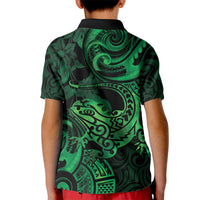 New Zealand Tuatara Kid Polo Shirt Aotearoa Maori Clematis Flowers - Green LT14 - Polynesian Pride