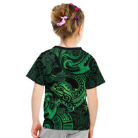 New Zealand Tuatara Kid T Shirt Aotearoa Maori Clematis Flowers - Green LT14 - Polynesian Pride