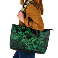 New Zealand Tuatara Leather Tote Bag Aotearoa Maori Clematis Flowers - Green LT14 Green - Polynesian Pride