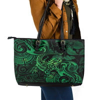 New Zealand Tuatara Leather Tote Bag Aotearoa Maori Clematis Flowers - Green LT14 - Polynesian Pride