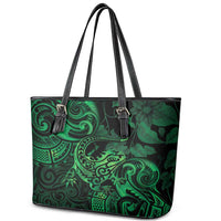 New Zealand Tuatara Leather Tote Bag Aotearoa Maori Clematis Flowers - Green LT14 - Polynesian Pride