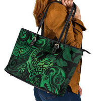 New Zealand Tuatara Leather Tote Bag Aotearoa Maori Clematis Flowers - Green LT14 - Polynesian Pride