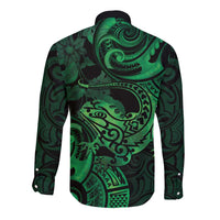 New Zealand Tuatara Long Sleeve Button Shirt Aotearoa Maori Clematis Flowers - Green LT14 - Polynesian Pride