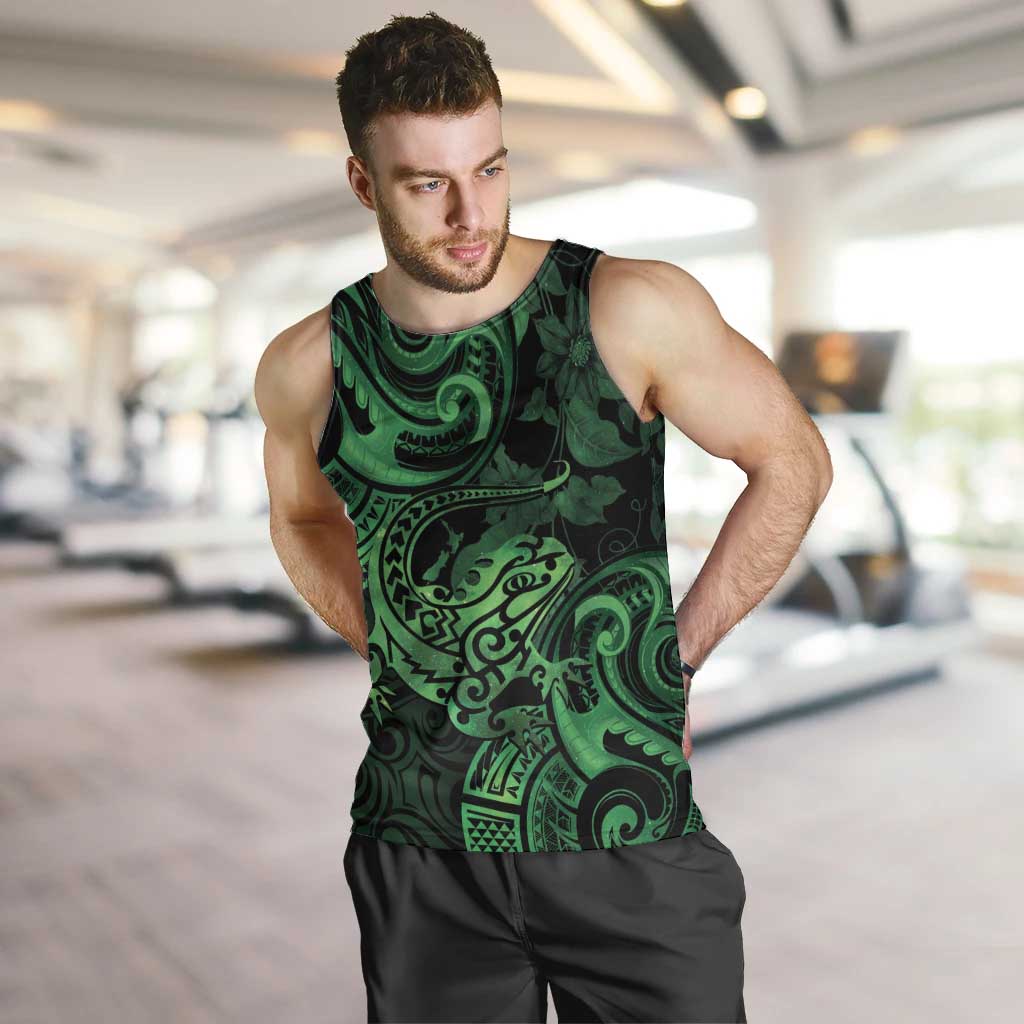 New Zealand Tuatara Men Tank Top Aotearoa Maori Clematis Flowers - Green LT14 Green - Polynesian Pride
