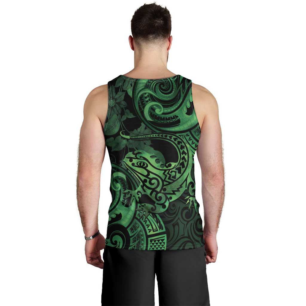 New Zealand Tuatara Men Tank Top Aotearoa Maori Clematis Flowers - Green LT14 - Polynesian Pride
