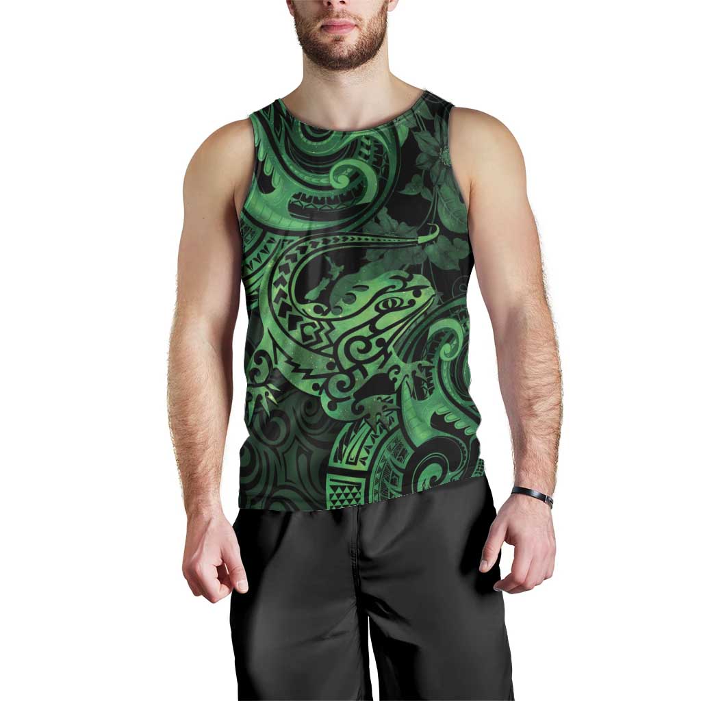 New Zealand Tuatara Men Tank Top Aotearoa Maori Clematis Flowers - Green LT14 - Polynesian Pride