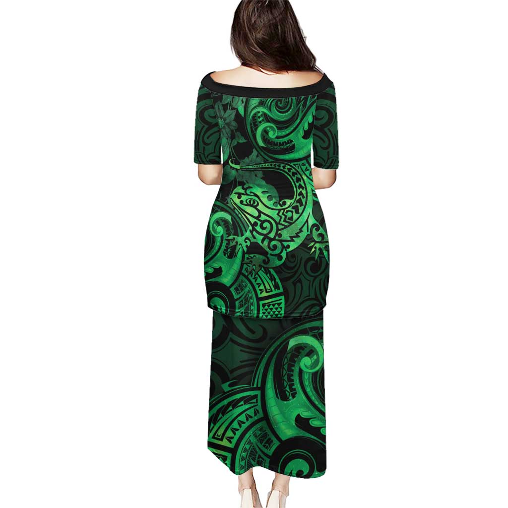 New Zealand Tuatara Puletasi Aotearoa Maori Clematis Flowers - Green LT14 - Polynesian Pride