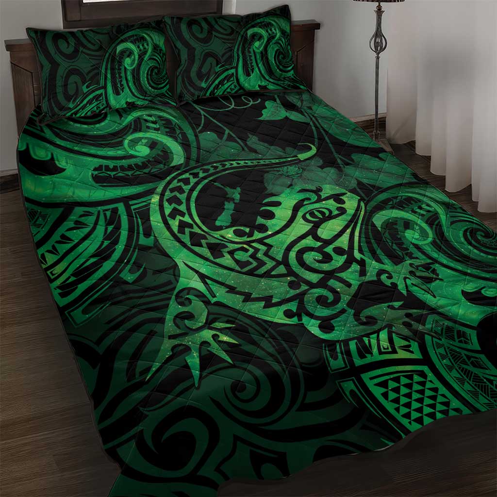 New Zealand Tuatara Quilt Bed Set Aotearoa Maori Clematis Flowers - Green LT14 Green - Polynesian Pride