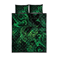 New Zealand Tuatara Quilt Bed Set Aotearoa Maori Clematis Flowers - Green LT14 - Polynesian Pride