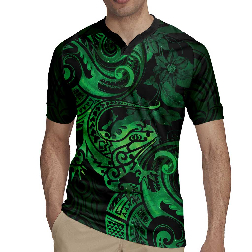 New Zealand Tuatara Rugby Jersey Aotearoa Maori Clematis Flowers - Green LT14 - Polynesian Pride