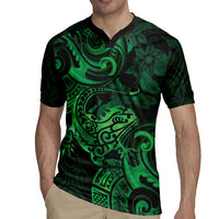 New Zealand Tuatara Rugby Jersey Aotearoa Maori Clematis Flowers - Green LT14 - Polynesian Pride