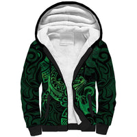 New Zealand Tuatara Sherpa Hoodie Aotearoa Maori Clematis Flowers - Green LT14 Unisex Green - Polynesian Pride
