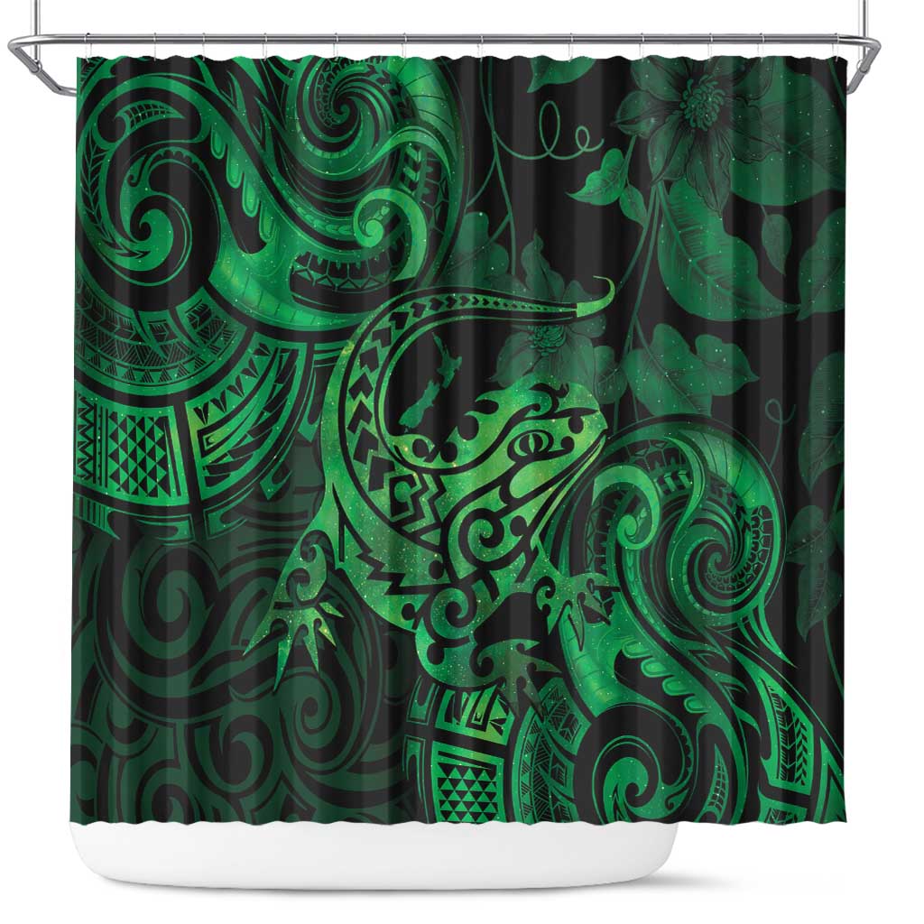 New Zealand Tuatara Shower Curtain Aotearoa Maori Clematis Flowers - Green LT14 Green - Polynesian Pride