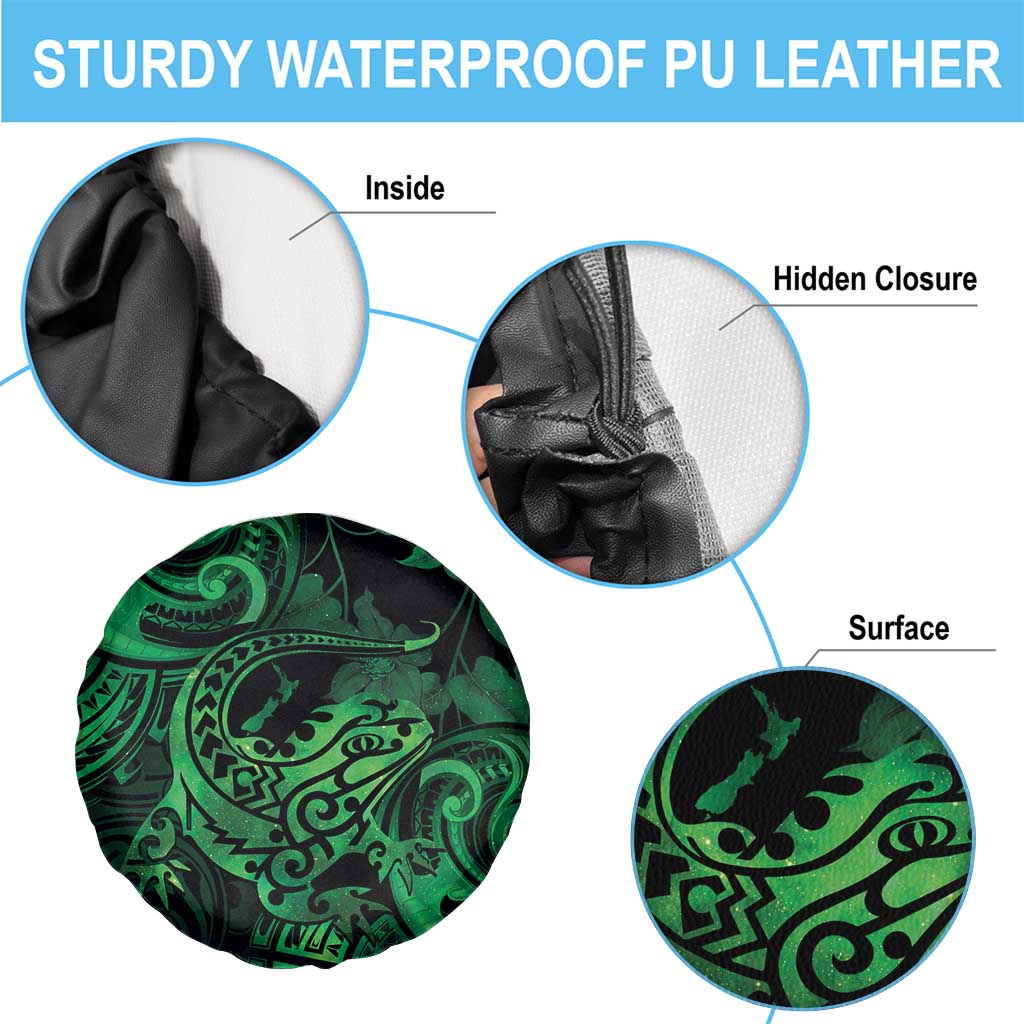 New Zealand Tuatara Spare Tire Cover Aotearoa Maori Clematis Flowers - Green LT14 - Polynesian Pride