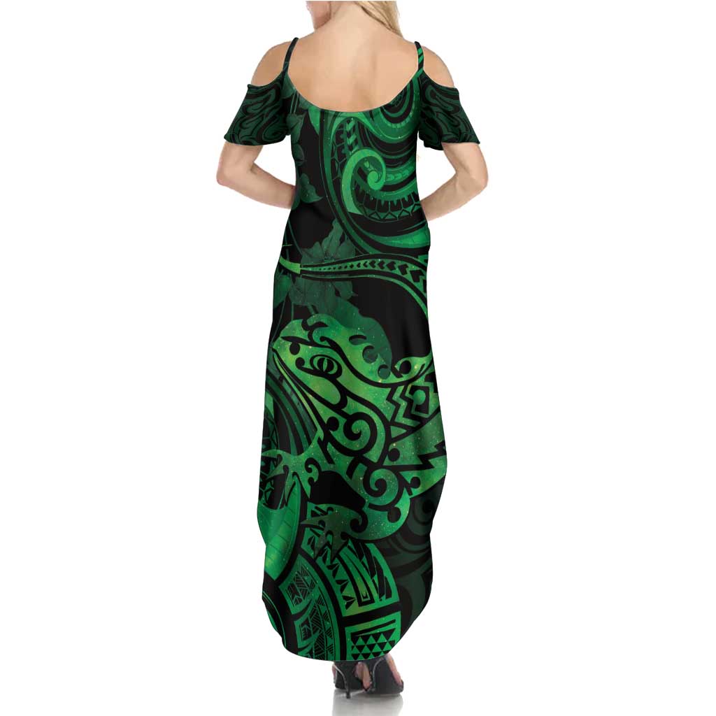 New Zealand Tuatara Summer Maxi Dress Aotearoa Maori Clematis Flowers - Green LT14 - Polynesian Pride