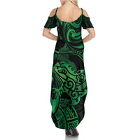 New Zealand Tuatara Summer Maxi Dress Aotearoa Maori Clematis Flowers - Green LT14 - Polynesian Pride