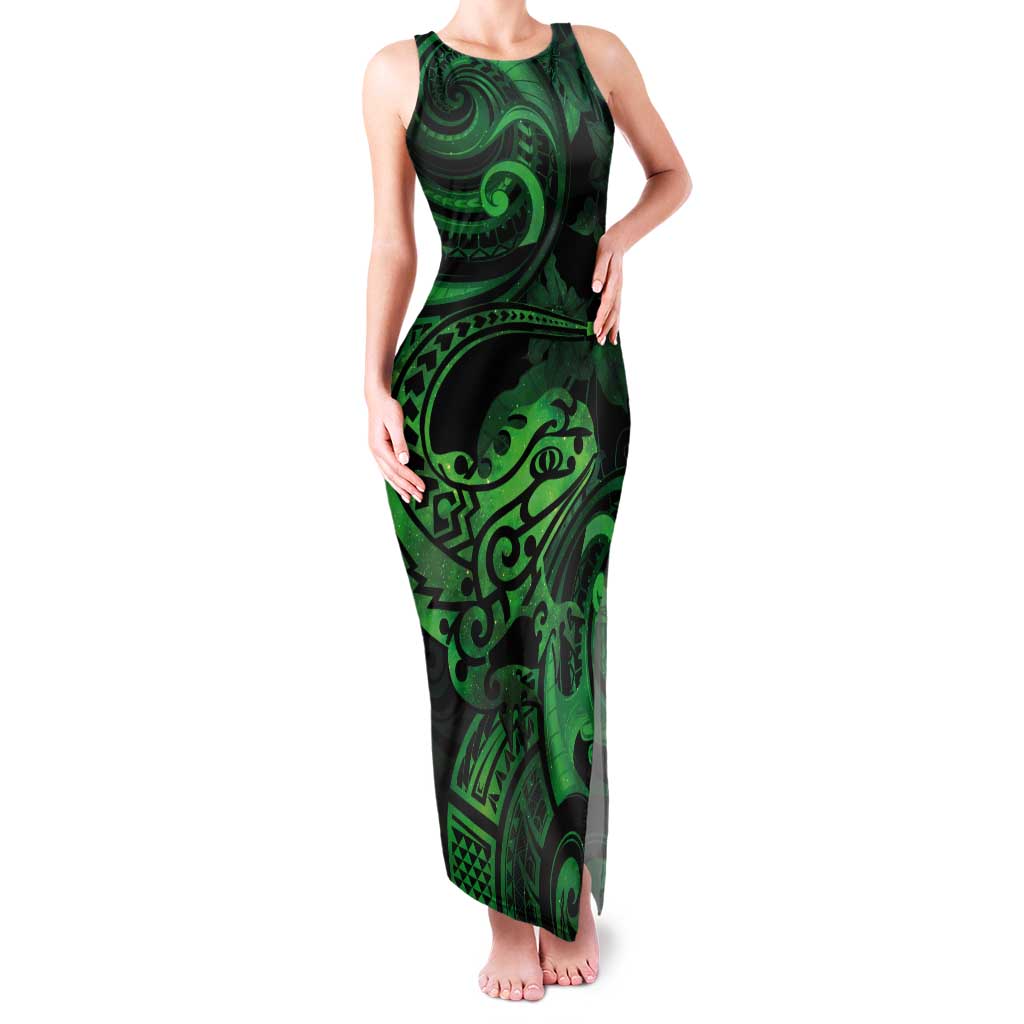 New Zealand Tuatara Tank Maxi Dress Aotearoa Maori Clematis Flowers - Green LT14 Women Green - Polynesian Pride