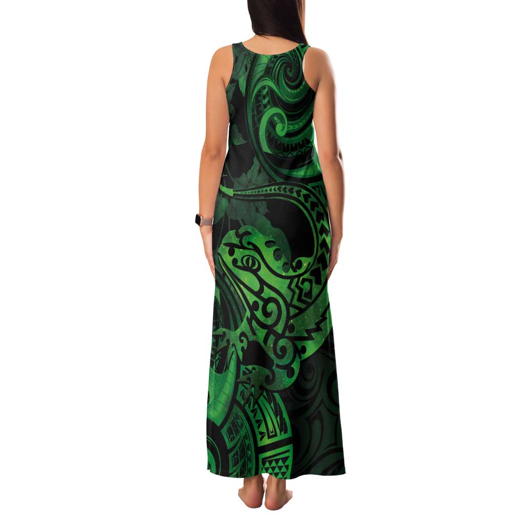 New Zealand Tuatara Tank Maxi Dress Aotearoa Maori Clematis Flowers - Green LT14 - Polynesian Pride