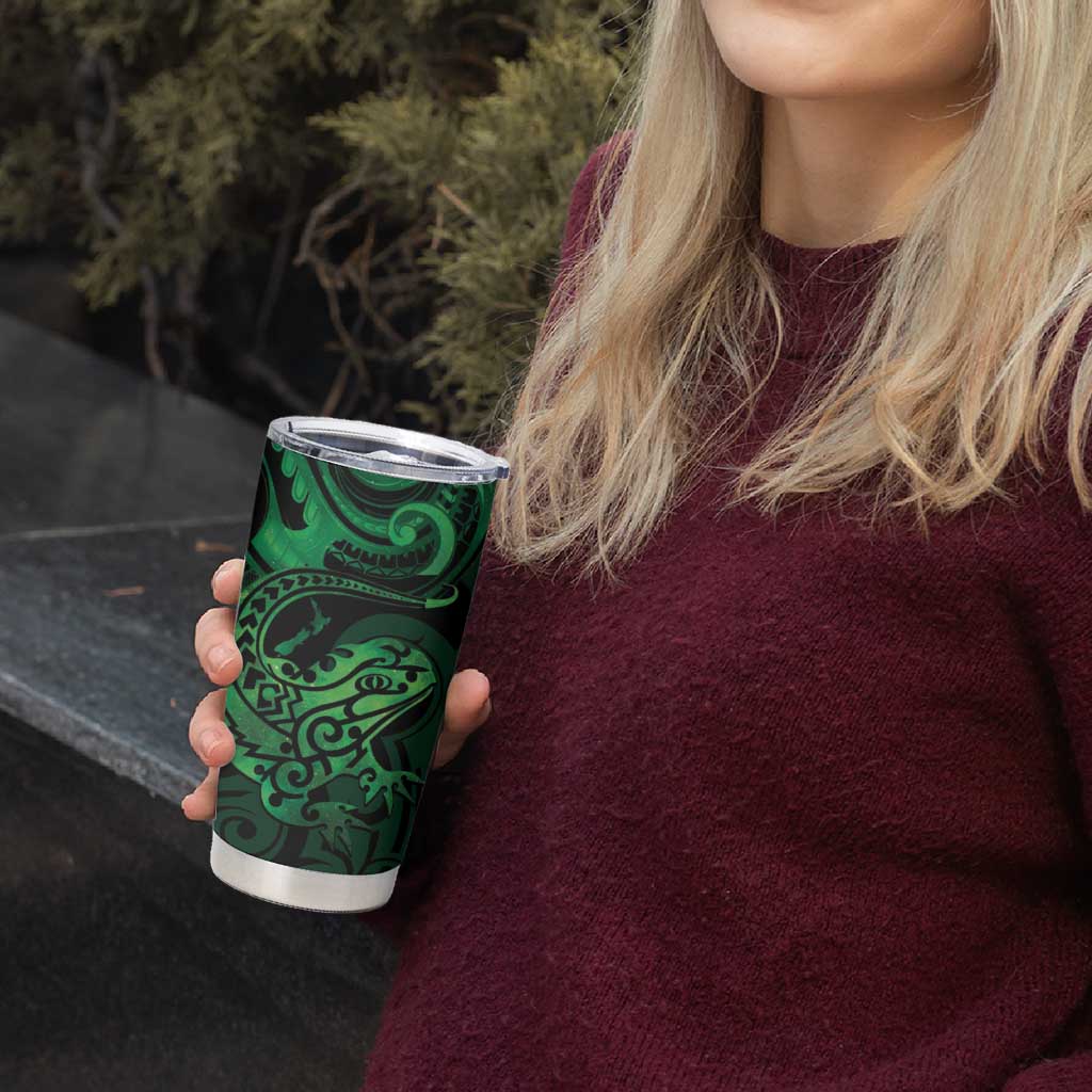 New Zealand Tuatara Tumbler Cup Aotearoa Maori Clematis Flowers - Green LT14 - Polynesian Pride
