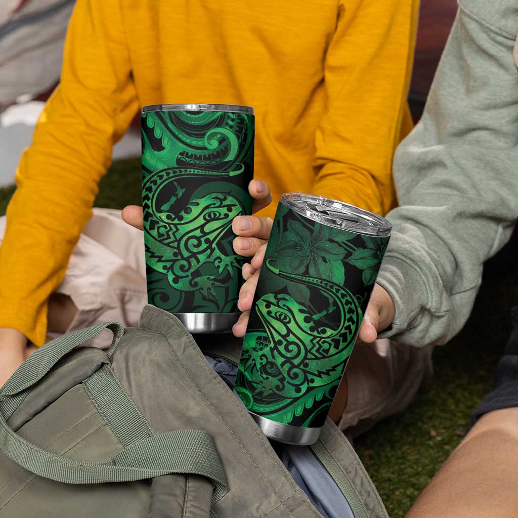 New Zealand Tuatara Tumbler Cup Aotearoa Maori Clematis Flowers - Green LT14 - Polynesian Pride