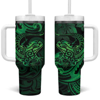 New Zealand Tuatara Tumbler With Handle Aotearoa Maori Clematis Flowers - Green LT14 One Size: 40 oz Green - Polynesian Pride