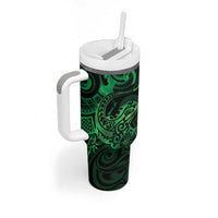New Zealand Tuatara Tumbler With Handle Aotearoa Maori Clematis Flowers - Green LT14 - Polynesian Pride