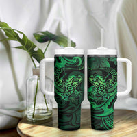New Zealand Tuatara Tumbler With Handle Aotearoa Maori Clematis Flowers - Green LT14 - Polynesian Pride