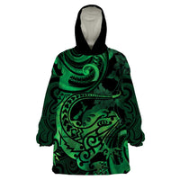 New Zealand Tuatara Wearable Blanket Hoodie Aotearoa Maori Clematis Flowers - Green LT14 One Size Green - Polynesian Pride