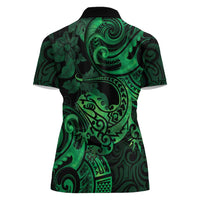 New Zealand Tuatara Women Polo Shirt Aotearoa Maori Clematis Flowers - Green LT14 - Polynesian Pride