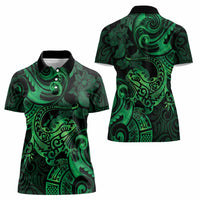 New Zealand Tuatara Women Polo Shirt Aotearoa Maori Clematis Flowers - Green LT14 - Polynesian Pride
