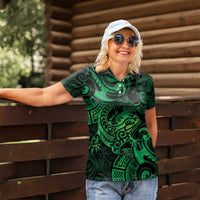 New Zealand Tuatara Women Polo Shirt Aotearoa Maori Clematis Flowers - Green LT14 - Polynesian Pride