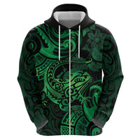 New Zealand Tuatara Zip Hoodie Aotearoa Maori Clematis Flowers - Green LT14 - Polynesian Pride