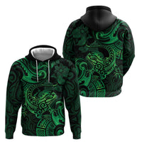 New Zealand Tuatara Zip Hoodie Aotearoa Maori Clematis Flowers - Green LT14 - Polynesian Pride