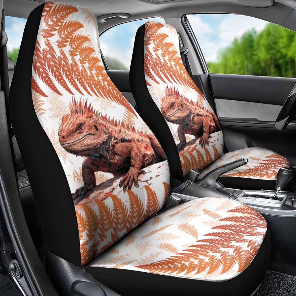 Red New Zealand Tuatara Car Seat Cover Aotearoa Sphenodon Punctatus Silver Fern LT14 - Polynesian Pride