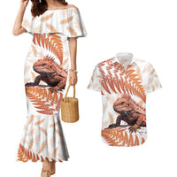 Red New Zealand Tuatara Couples Matching Mermaid Dress and Hawaiian Shirt Aotearoa Sphenodon Punctatus Silver Fern LT14 Red - Polynesian Pride