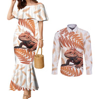 Red New Zealand Tuatara Couples Matching Mermaid Dress and Long Sleeve Button Shirt Aotearoa Sphenodon Punctatus Silver Fern LT14 Red - Polynesian Pride