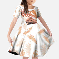 Red New Zealand Tuatara Family Matching Long Sleeve Bodycon Dress and Hawaiian Shirt Aotearoa Sphenodon Punctatus Silver Fern LT14 Daughter's Dress Red - Polynesian Pride