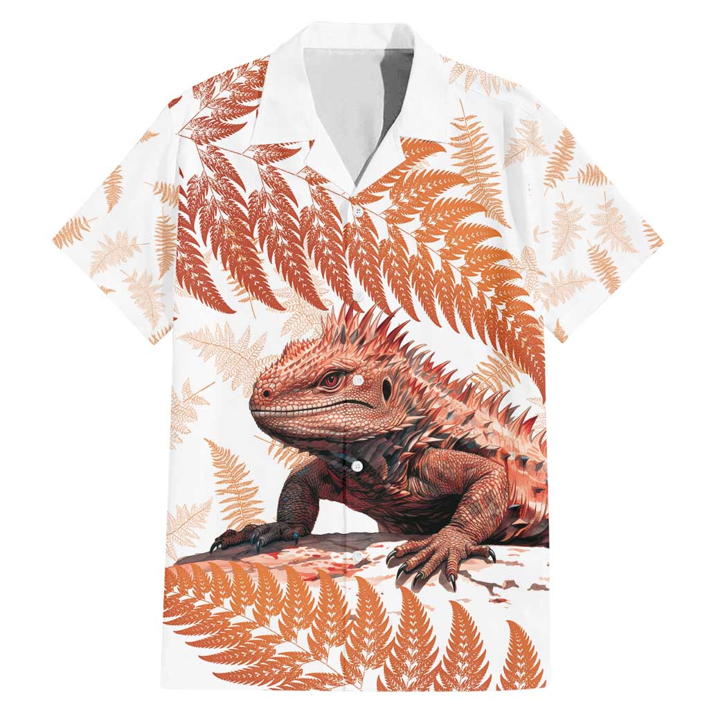 Red New Zealand Tuatara Family Matching Mermaid Dress and Hawaiian Shirt Aotearoa Sphenodon Punctatus Silver Fern LT14 Dad's Shirt - Short Sleeve Red - Polynesian Pride