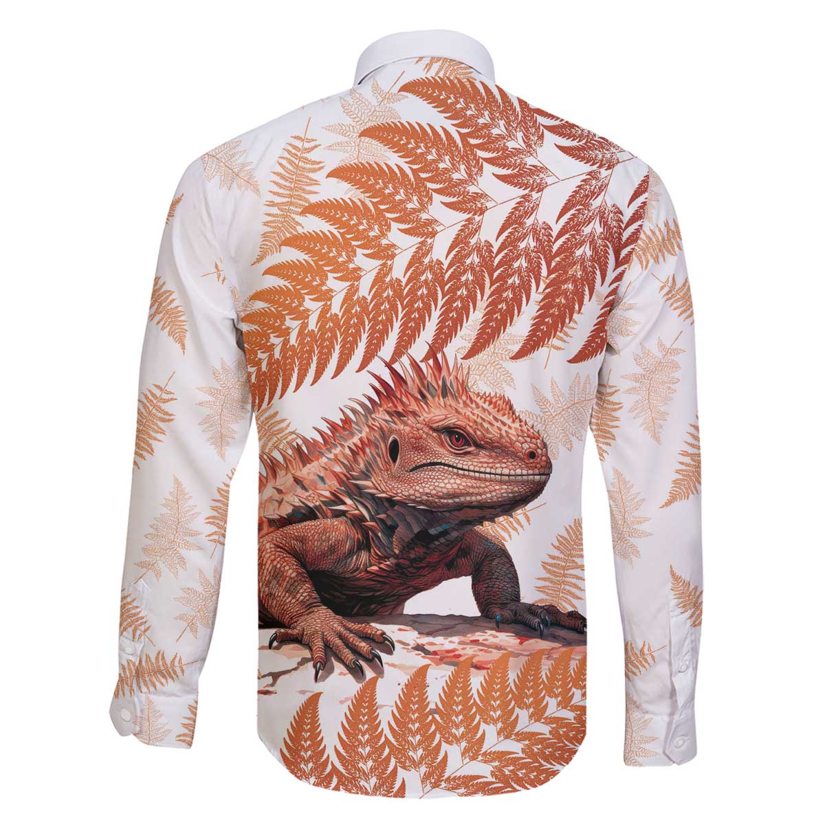 Red New Zealand Tuatara Family Matching Off The Shoulder Long Sleeve Dress and Hawaiian Shirt Aotearoa Sphenodon Punctatus Silver Fern LT14 - Polynesian Pride