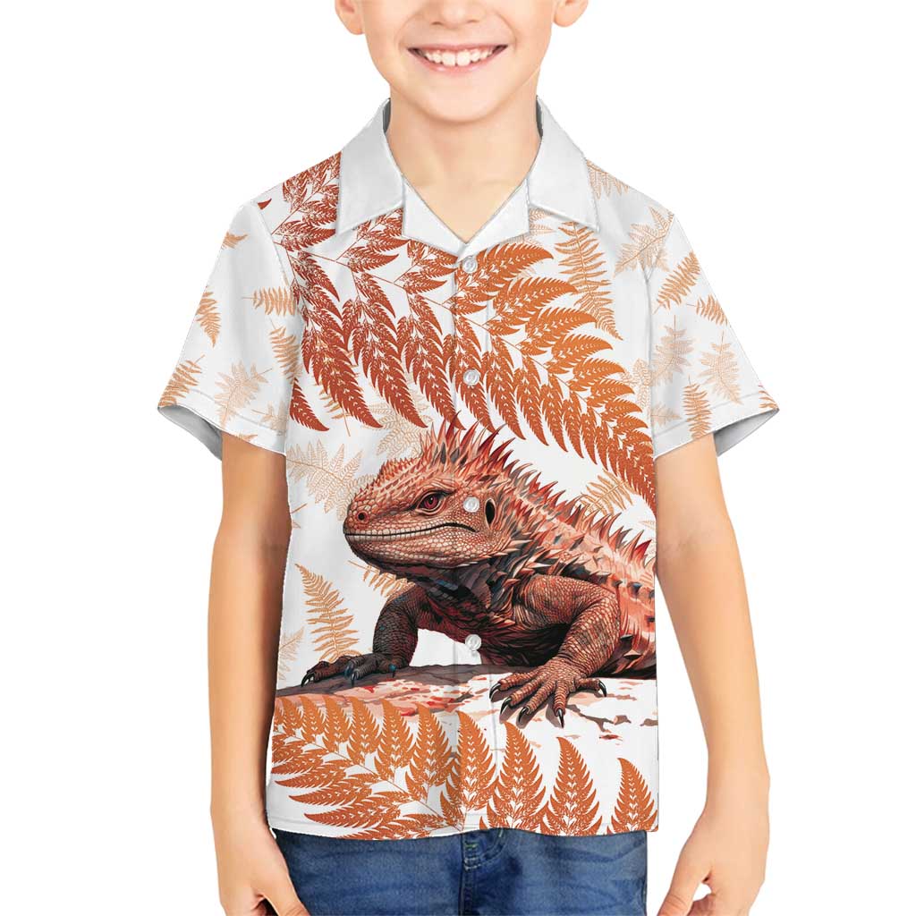 Red New Zealand Tuatara Family Matching Off Shoulder Maxi Dress and Hawaiian Shirt Aotearoa Sphenodon Punctatus Silver Fern LT14 Son's Shirt Red - Polynesian Pride