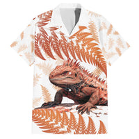 Red New Zealand Tuatara Family Matching Off Shoulder Short Dress and Hawaiian Shirt Aotearoa Sphenodon Punctatus Silver Fern LT14 Dad's Shirt - Short Sleeve Red - Polynesian Pride