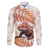 Red New Zealand Tuatara Family Matching Off Shoulder Short Dress and Hawaiian Shirt Aotearoa Sphenodon Punctatus Silver Fern LT14 Dad's Shirt - Long Sleeve Red - Polynesian Pride